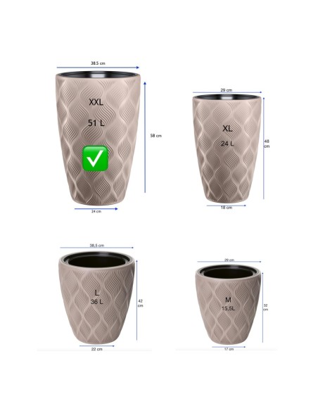 Fioriera rotonda alta Ø39 × 58 cm rilievo a rombi con sistema di irrigazione, 63 L – Tortora | Töpferkönig