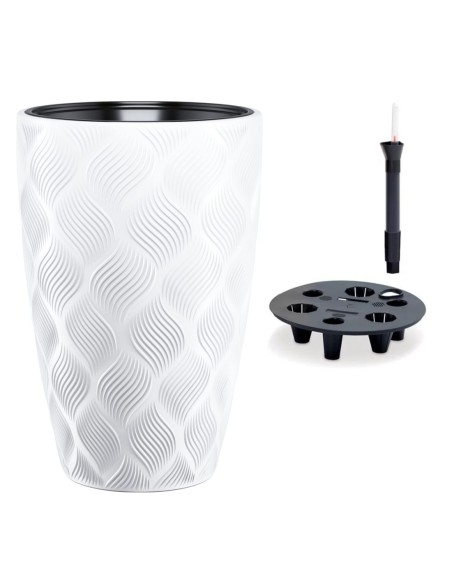 Pot haut rond Ø39 × 58 cm à relief losange avec système d'arrosage, 51 L – Blanc | Töpferkönig