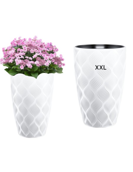 Macetero redondo alto Ø39 × 58 cm relieve de rombos con sistema de riego, 51 L – Blanco | Töpferkönig
