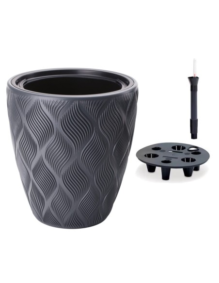 Bloempot rond Ø39 × 42 cm ruitreliëf met bewateringssysteem, 36 L – Antraciet | Töpferkönig