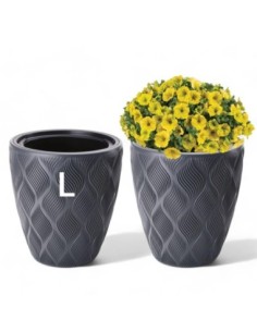 Bloempot rond Ø39 × 42 cm ruitreliëf met bewateringssysteem, 36 L – Antraciet | Töpferkönig 2