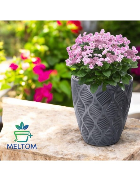 Vaso rotondo Ø39 × 42 cm rilievo a rombi con sistema di irrigazione, 36 L – Antracite | Töpferkönig