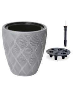 Pot de fleurs rond Ø39 × 42 cm à relief losange avec système d'arrosage, 36 L – Gris | Töpferkönig