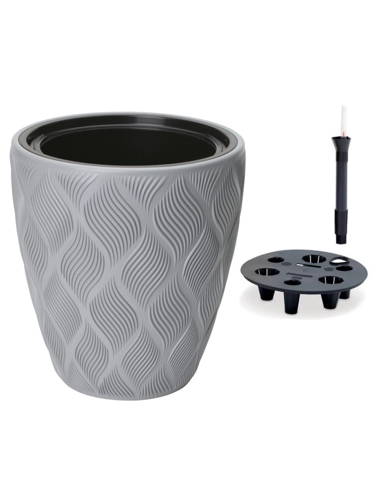 Bloempot rond Ø39 × 42 cm ruitreliëf met bewateringssysteem, 36 L – Grijs | Töpferkönig