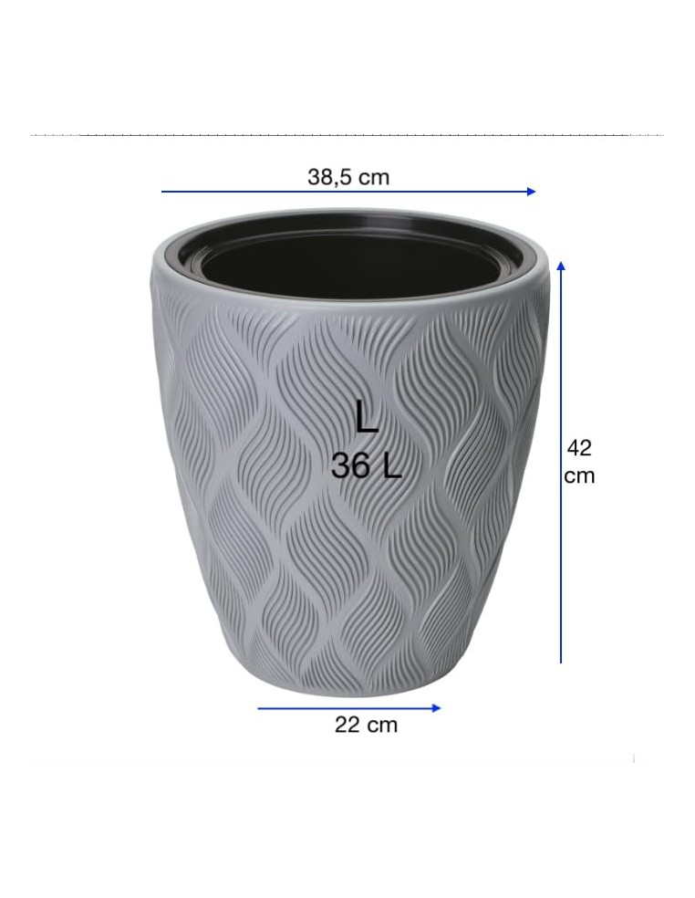 Bloempot rond Ø39 × 42 cm ruitreliëf met bewateringssysteem, 36 L – Grijs | Töpferkönig