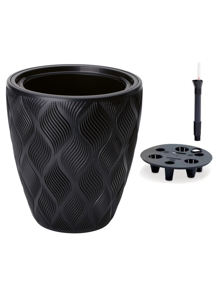 Vaso rotondo Ø39 × 42 cm rilievo a rombi con sistema di irrigazione, 36 L – Nero | Töpferkönig