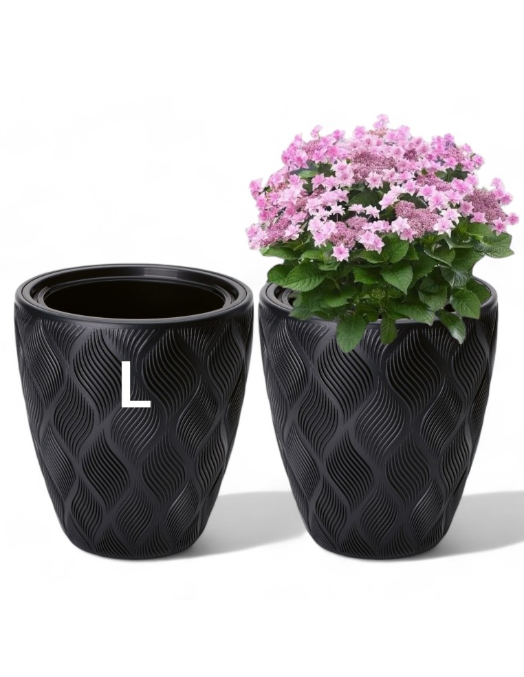 Vaso rotondo Ø39 × 42 cm rilievo a rombi con sistema di irrigazione, 36 L – Nero | Töpferkönig