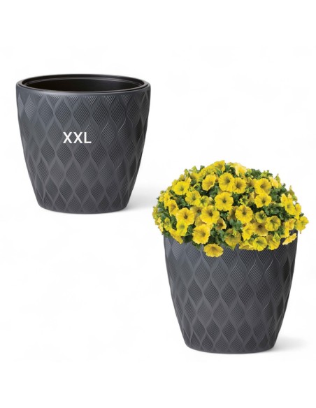 Plantenbak ovaal hoog 59 × 40 × 60 cm 3D-reliëf, 85 L – Antraciet | Töpferkönig