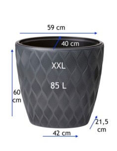 Pot haut ovale 59 × 40 × 60 cm à relief 3D, 85 L – Anthracite | Töpferkönig 2