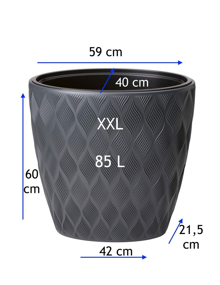 Pot haut ovale 59 × 40 × 60 cm à relief 3D, 85 L – Anthracite | Töpferkönig