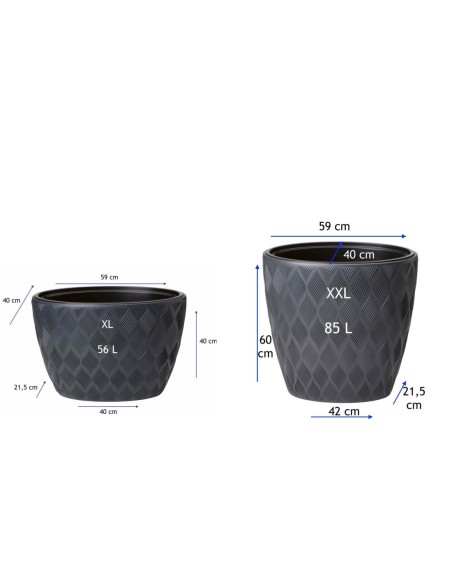 Pot haut ovale 59 × 40 × 60 cm à relief 3D, 85 L – Anthracite | Töpferkönig