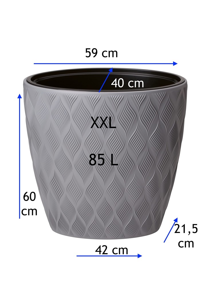 Pot haut ovale 59 × 40 × 60 cm à relief 3D, 85 L – Gris | Töpferkönig