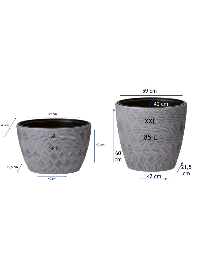 Macetero ovalado alto 59 × 40 × 60 cm relieve 3D, 85 L – Gris | Töpferkönig