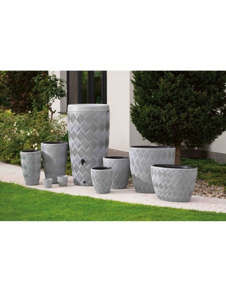 Macetero ovalado alto 59 × 40 × 60 cm relieve 3D, 85 L – Gris | Töpferkönig