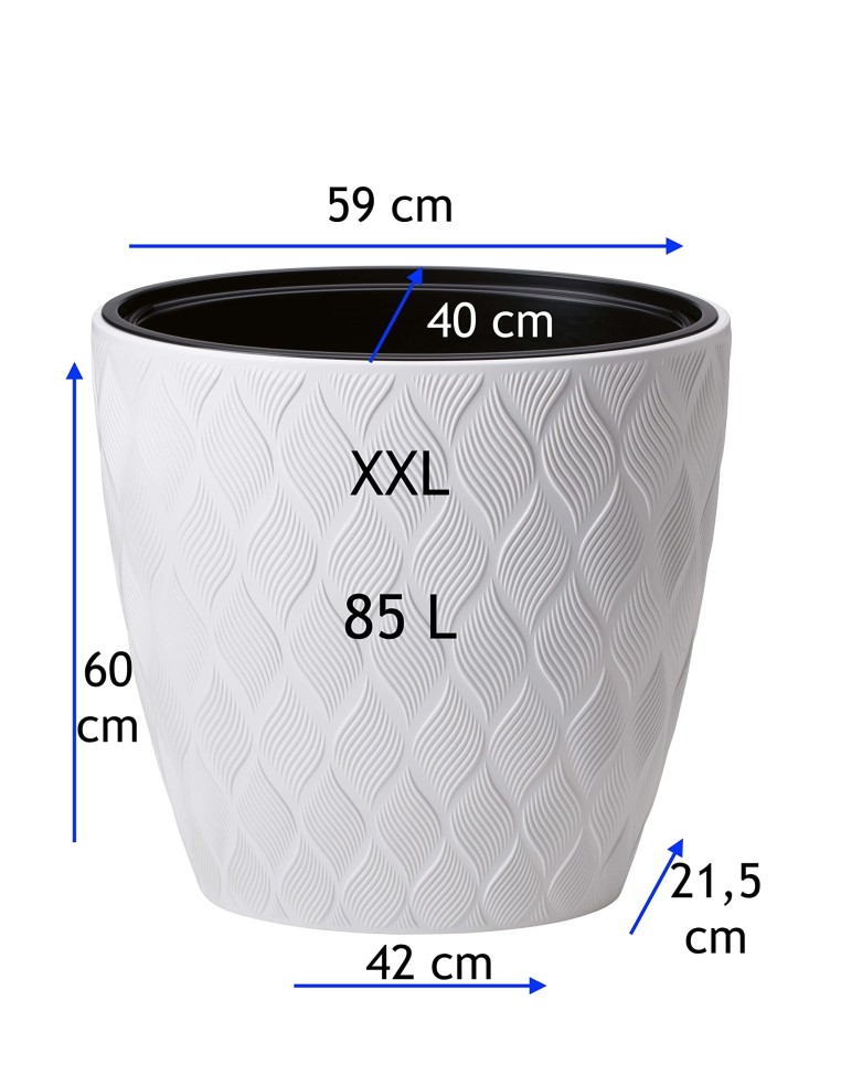 Pot haut ovale 59 × 40 × 60 cm à relief 3D, 85 L – Blanc | Töpferkönig