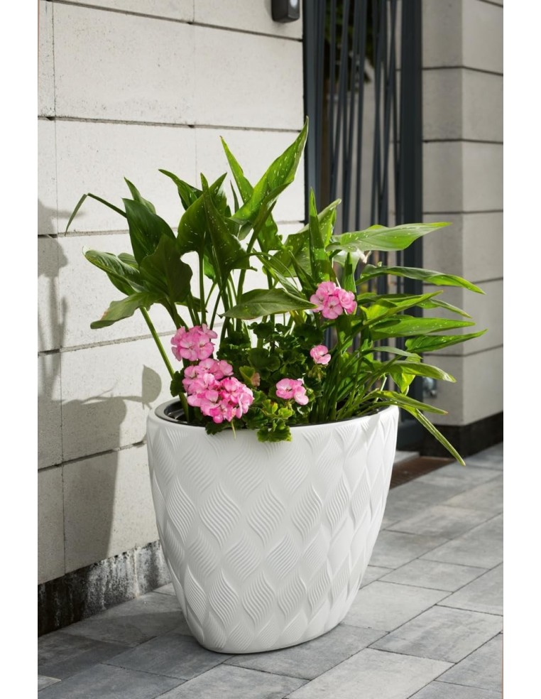 Plantenbak ovaal hoog 59 × 40 × 60 cm 3D-reliëf, 85 L – Wit | Töpferkönig