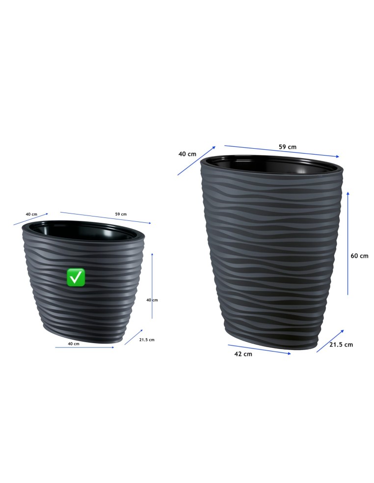 Vaso ovale 59 × 40 × 40 cm rilievo a onde, 56 L – Antracite | Töpferkönig