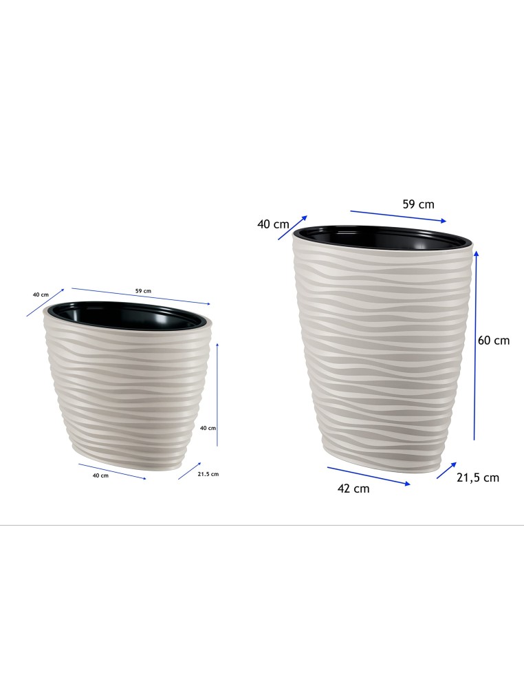 Pot ovale 59 × 40 × 40 cm relief ondulé, 56 L – Gris | Töpferkönig