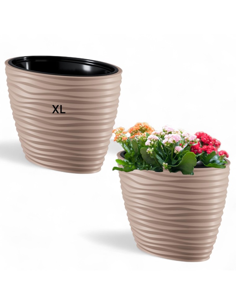 Bloempot ovaal 59 × 40 × 40 cm golfreliëf, 56 L – Taupe | Töpferkönig
