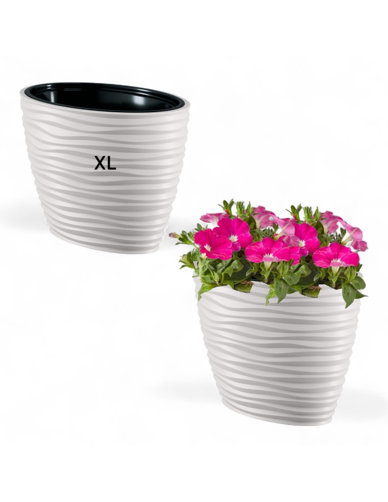 Bloempot ovaal 59 × 40 × 40 cm golfreliëf, 56 L – Wit | Töpferkönig