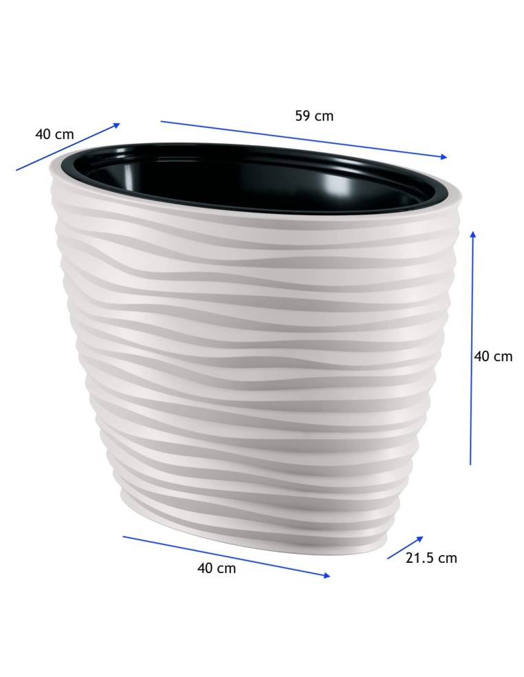 Vaso ovale 59 × 40 × 40 cm rilievo a onde, 56 L – Bianco | Töpferkönig
