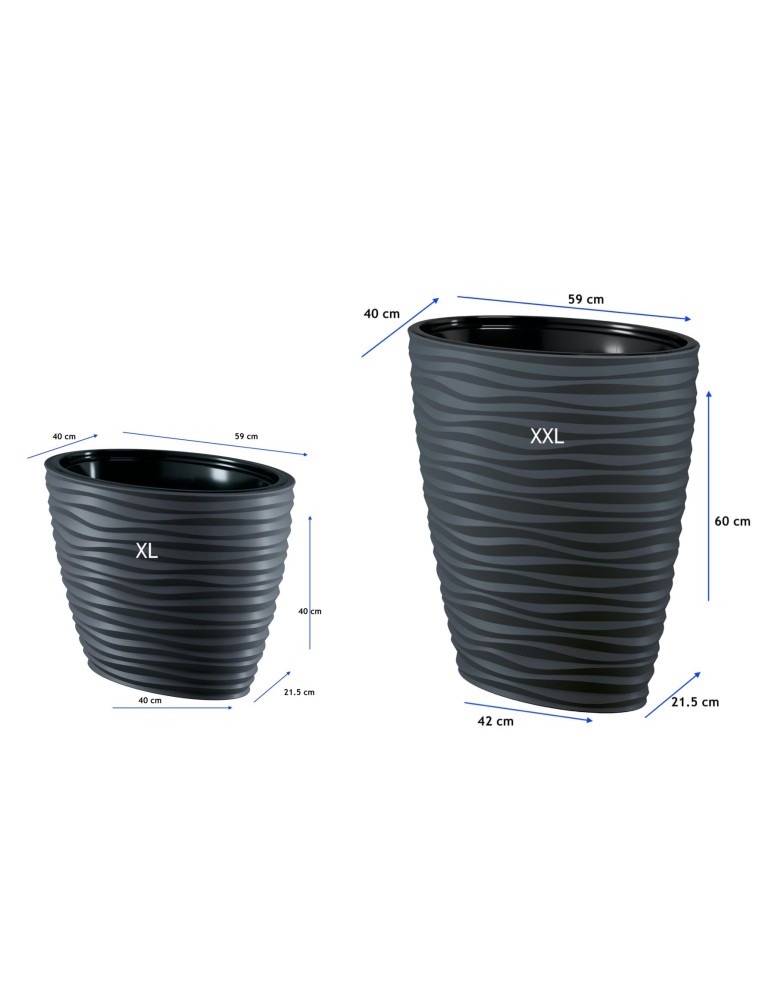 Pot haut ovale 59 × 40 × 60 cm relief ondulé, 85 L – Anthracite | Töpferkönig