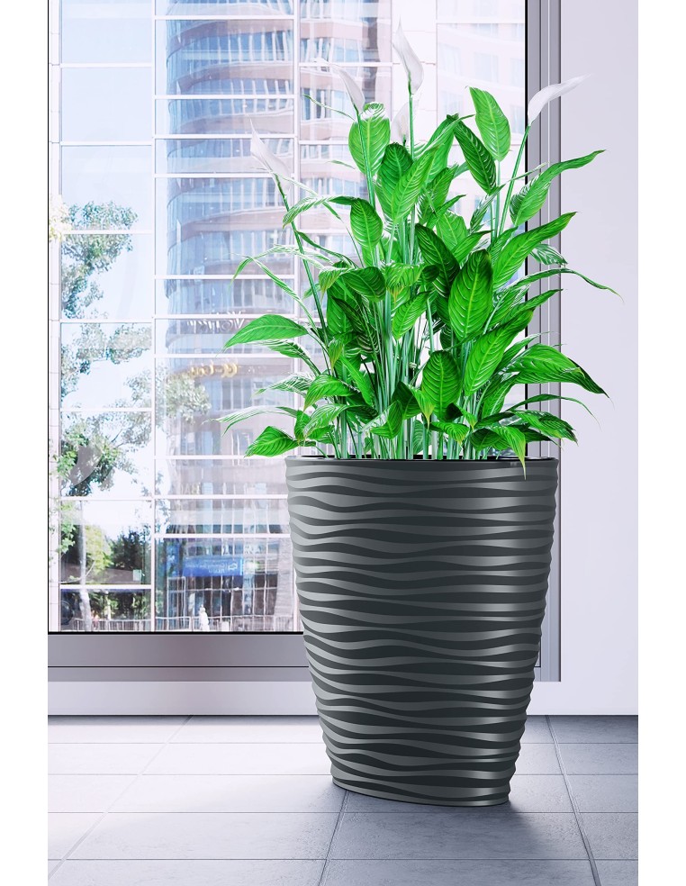 Pot haut ovale 59 × 40 × 60 cm relief ondulé, 85 L – Anthracite | Töpferkönig
