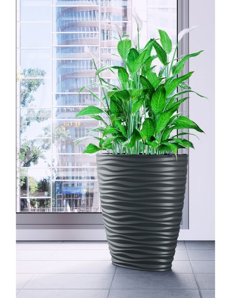 Macetero ovalado alto 59 × 40 × 60 cm relieve ondulado, 85 L – Antracita | Töpferkönig