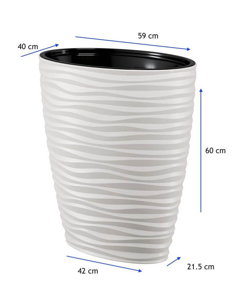 Plantenbak ovaal hoog 59 × 40 × 60 cm golfreliëf, 85 L – Wit | Töpferkönig