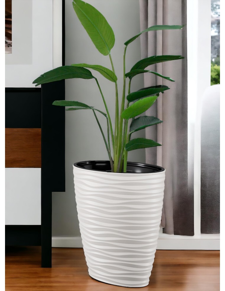 Blumenkübel oval hoch 59 × 40 × 60 cm Wellenrelief, 85 L – Weiß | Töpferkönig