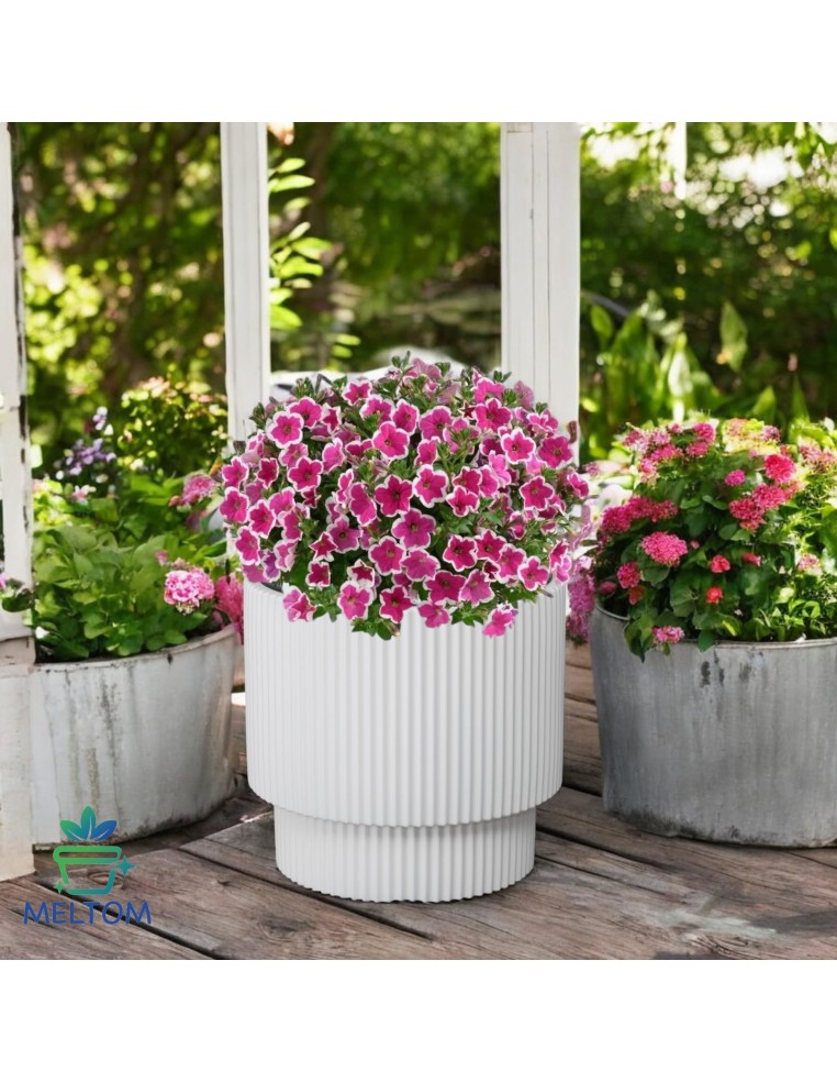 Pot rond Ø30 × 28 cm strié avec système d'arrosage, 17 L – Blanc | Töpferkönig