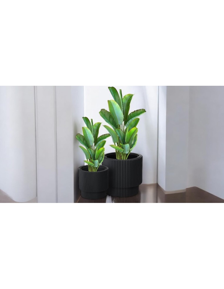 Plantenbak rond Ø40 × 37 cm geribbeld met bewateringssysteem, 38 L – Antraciet | Töpferkönig