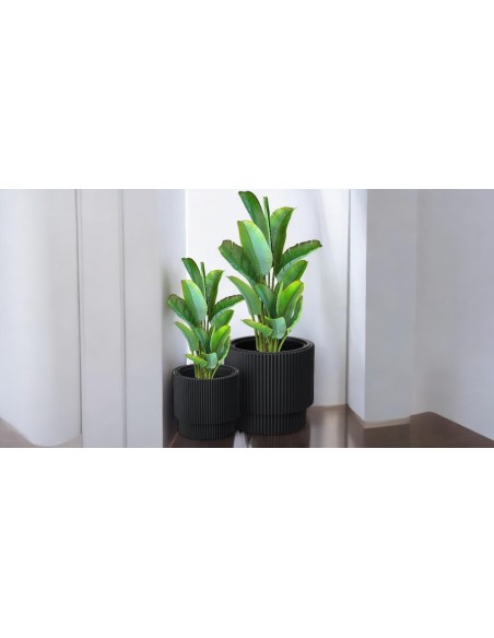 Pot rond Ø40 × 37 cm strié avec système d'arrosage, 38 L – Anthracite | Töpferkönig