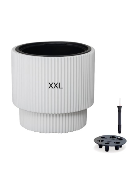 Pot rond Ø40 × 37 cm strié avec système d'arrosage, 38 L – Blanc | Töpferkönig