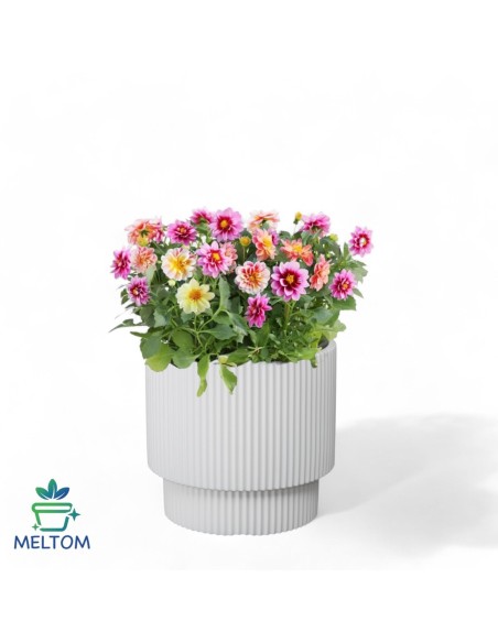 Pot rond Ø40 × 37 cm strié avec système d'arrosage, 38 L – Blanc | Töpferkönig