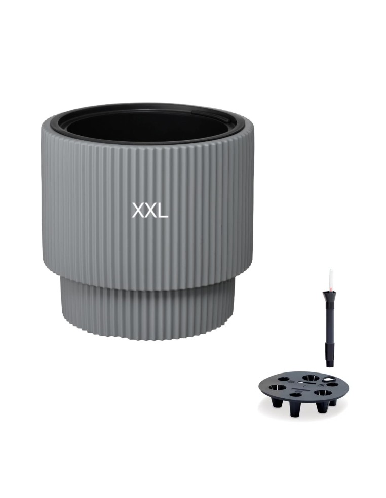 Pot rond Ø40 × 37 cm strié avec système d'arrosage, 38 L – Gris | Töpferkönig