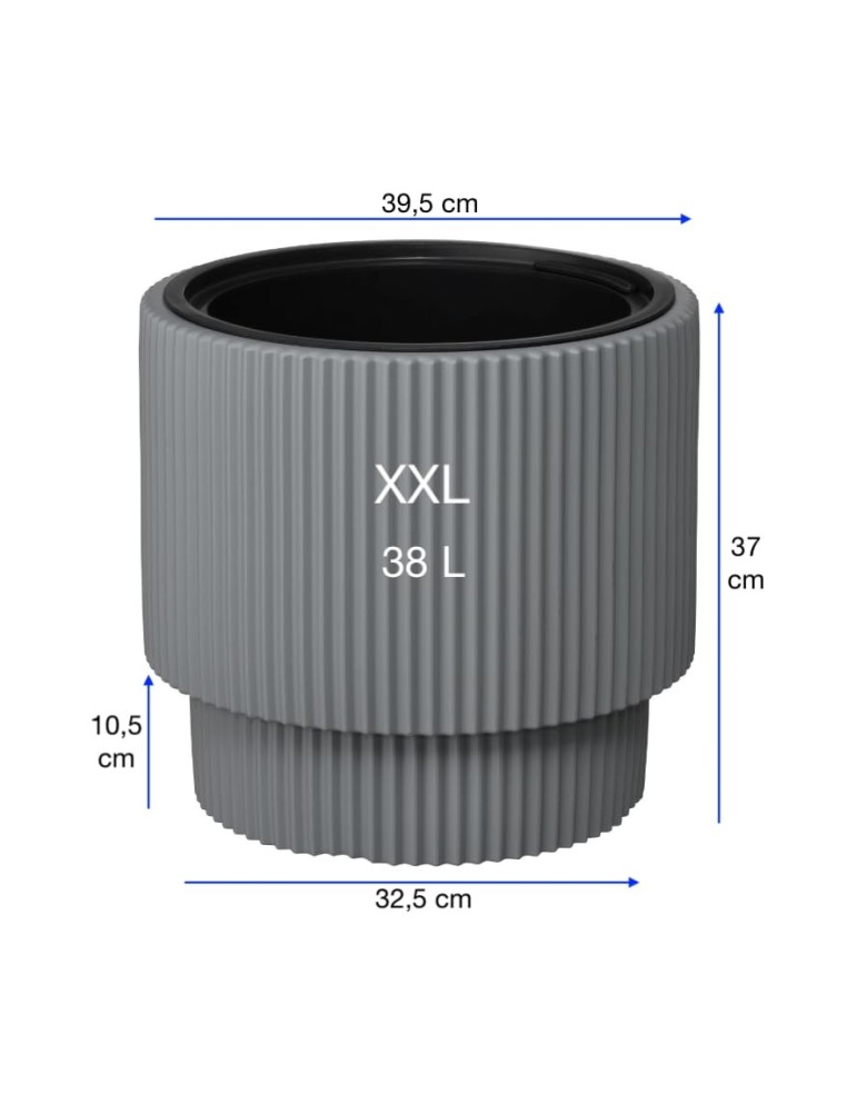 Plantenbak rond Ø40 × 37 cm geribbeld met bewateringssysteem, 38 L – Grijs | Töpferkönig