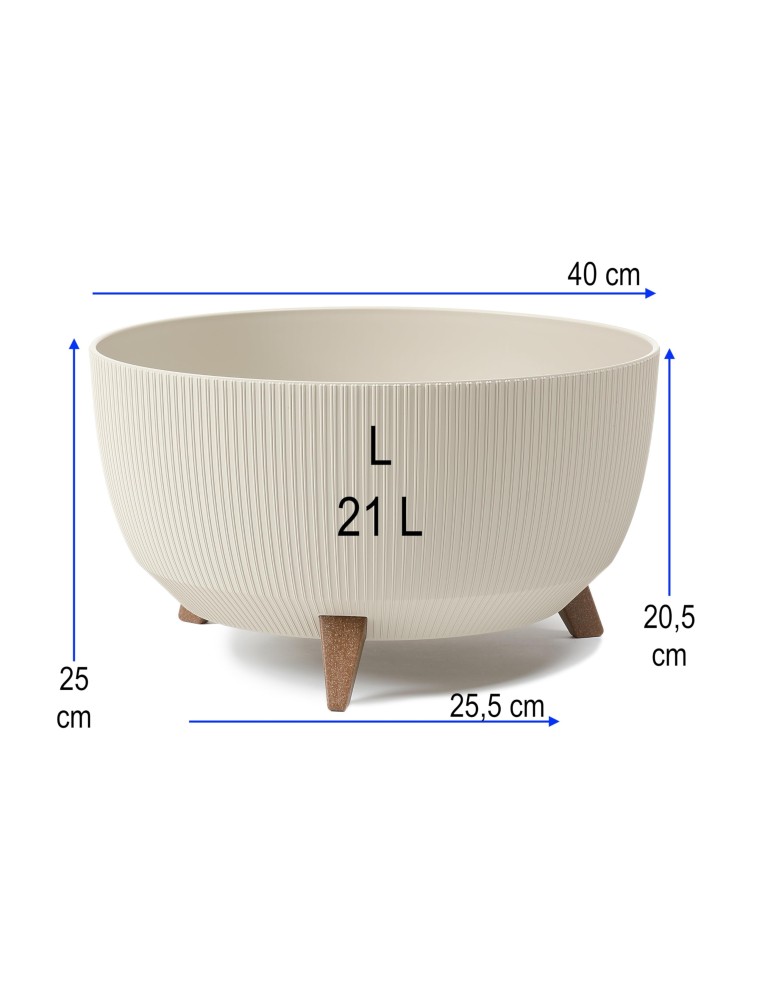 Ciotola per piante rotonda rigata L Ø40 × 25 cm, 21 L – Bianco cotone | Töpferkönig