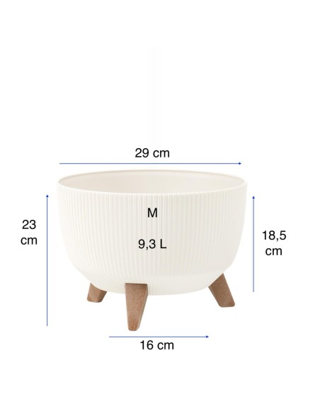 Ciotola per piante rotonda rigata M Ø29 × 23 cm, 9,3 L – Crema | Töpferkönig