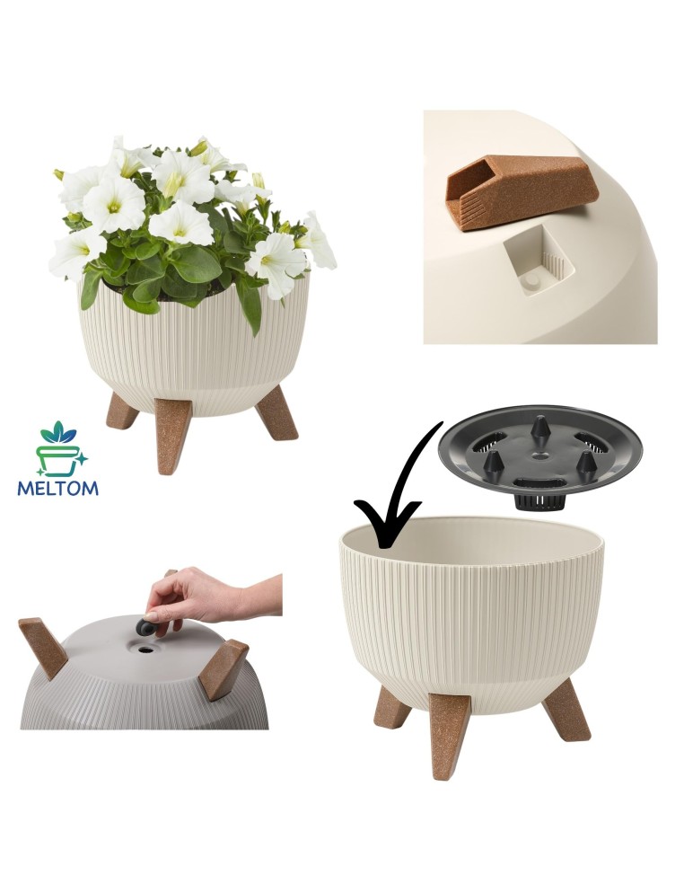 Plantenschaal rond geribbeld M+ Ø33 × 23 cm, 12,4 L – Katoenwit | Töpferkönig
