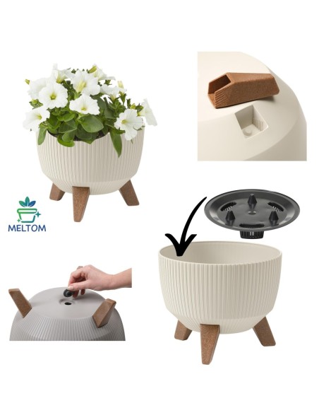 Cuenco para plantas redondo estriado M+ Ø33 × 23 cm, 12,4 L – Blanco algodón | Töpferkönig