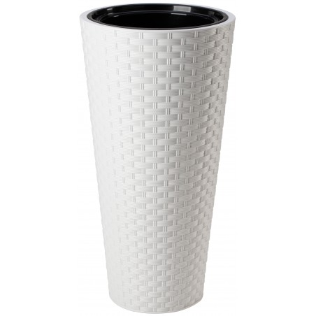Blumenkübel in Rattan Hoch Slim mit Einsatz Weiß, Größe: XL