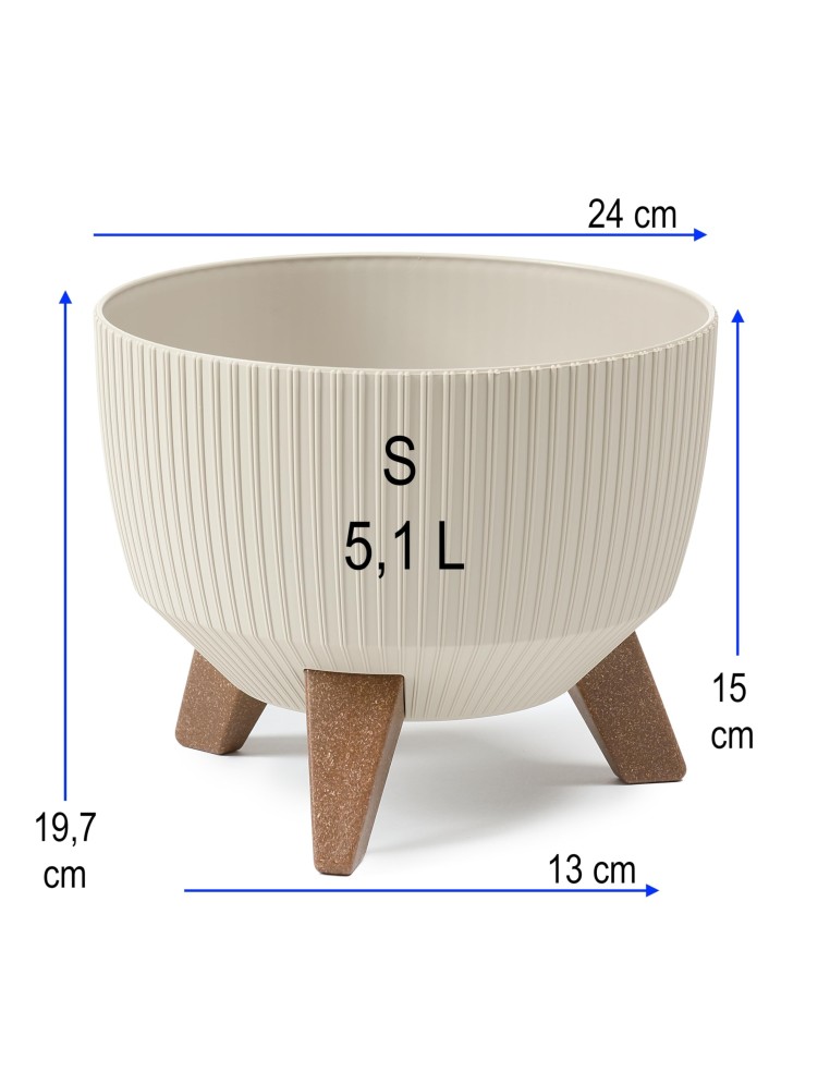 Ciotola per piante rotonda rigata S Ø24 × 20 cm, 5,1 L – Bianco cotone | Töpferkönig
