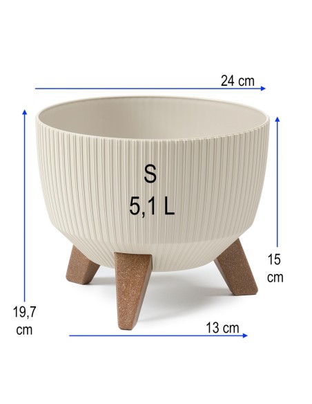 Cuenco para plantas redondo estriado S Ø24 × 20 cm, 5,1 L – Blanco algodón | Töpferkönig
