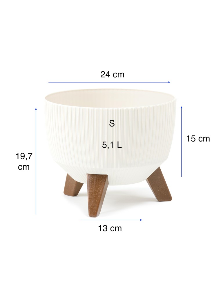 Ciotola per piante rotonda rigata S Ø24 × 20 cm, 5,1 L – Crema | Töpferkönig