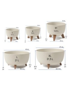 Ciotola per piante rotonda rigata XL Ø47 × 27 cm, 31,5 L – Bianco cotone | Töpferkönig 2