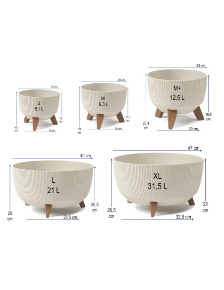 Cuenco para plantas redondo estriado XL Ø47 × 27 cm, 31,5 L – Blanco algodón | Töpferkönig