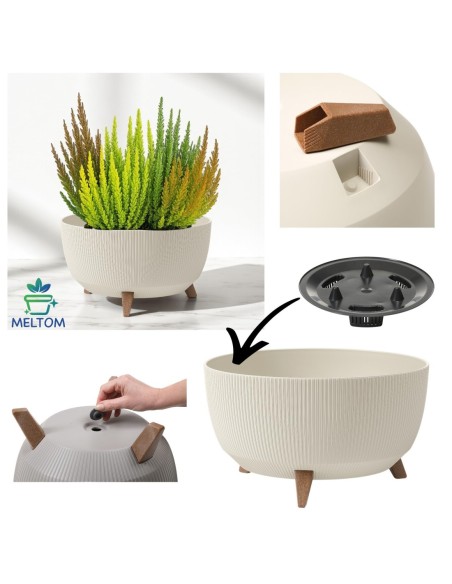 Cuenco para plantas redondo estriado XL Ø47 × 27 cm, 31,5 L – Blanco algodón | Töpferkönig