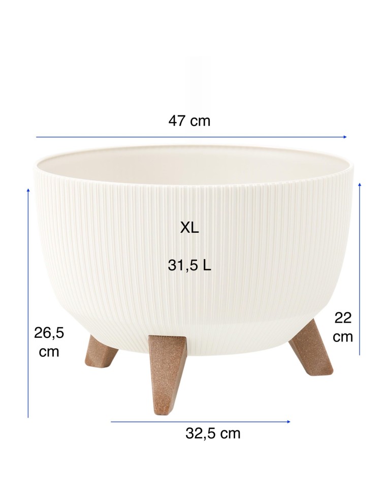 Vasque ronde rainurée XL Ø47 × 27 cm, 31,5 L – Crème | Töpferkönig