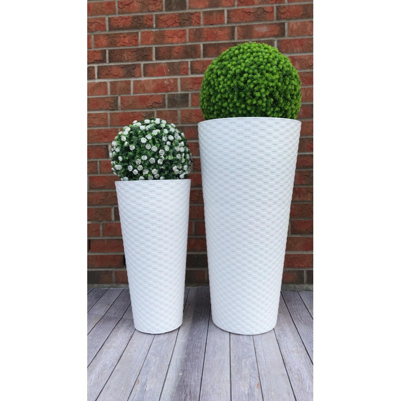 Blumenkübel in Rattan Hoch Slim mit Einsatz Weiß, Größe: XL